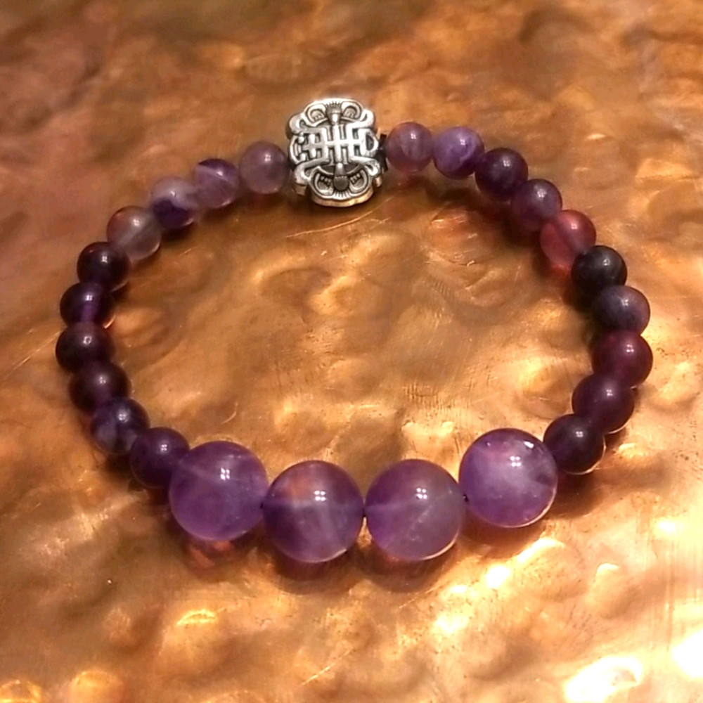 Purple Amethyst & Fluorite Bracelet with Silver